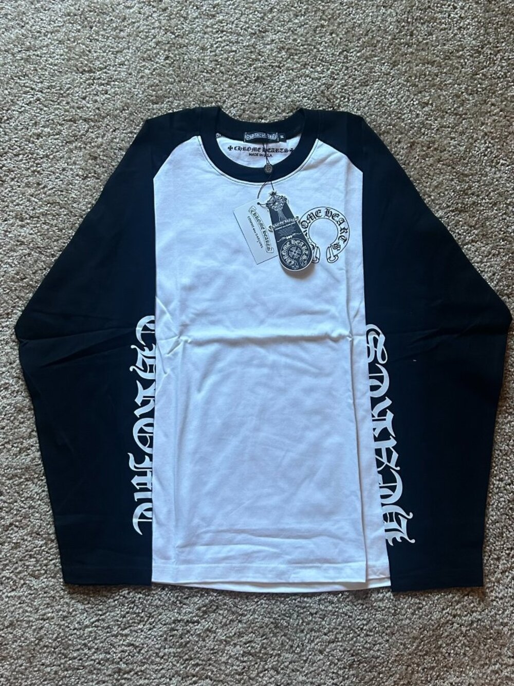 Chrome Hearts Black & White Raglan Long Sleeve Tee Size Large